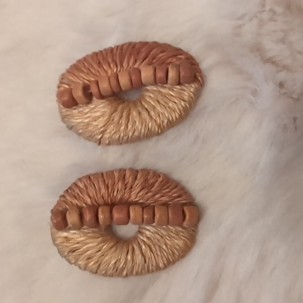 Bohemian Hemp and Wood Natural Fiber Earrings With Wooden Beads